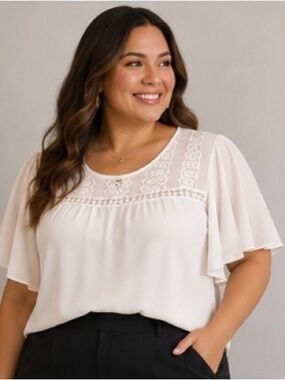 Torrid Ivory Flutter Sleeve Top
